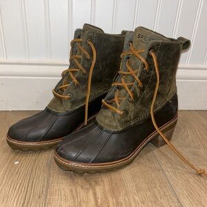 Sperry Saltwater Green Brown Duck Boots Rain Boots
